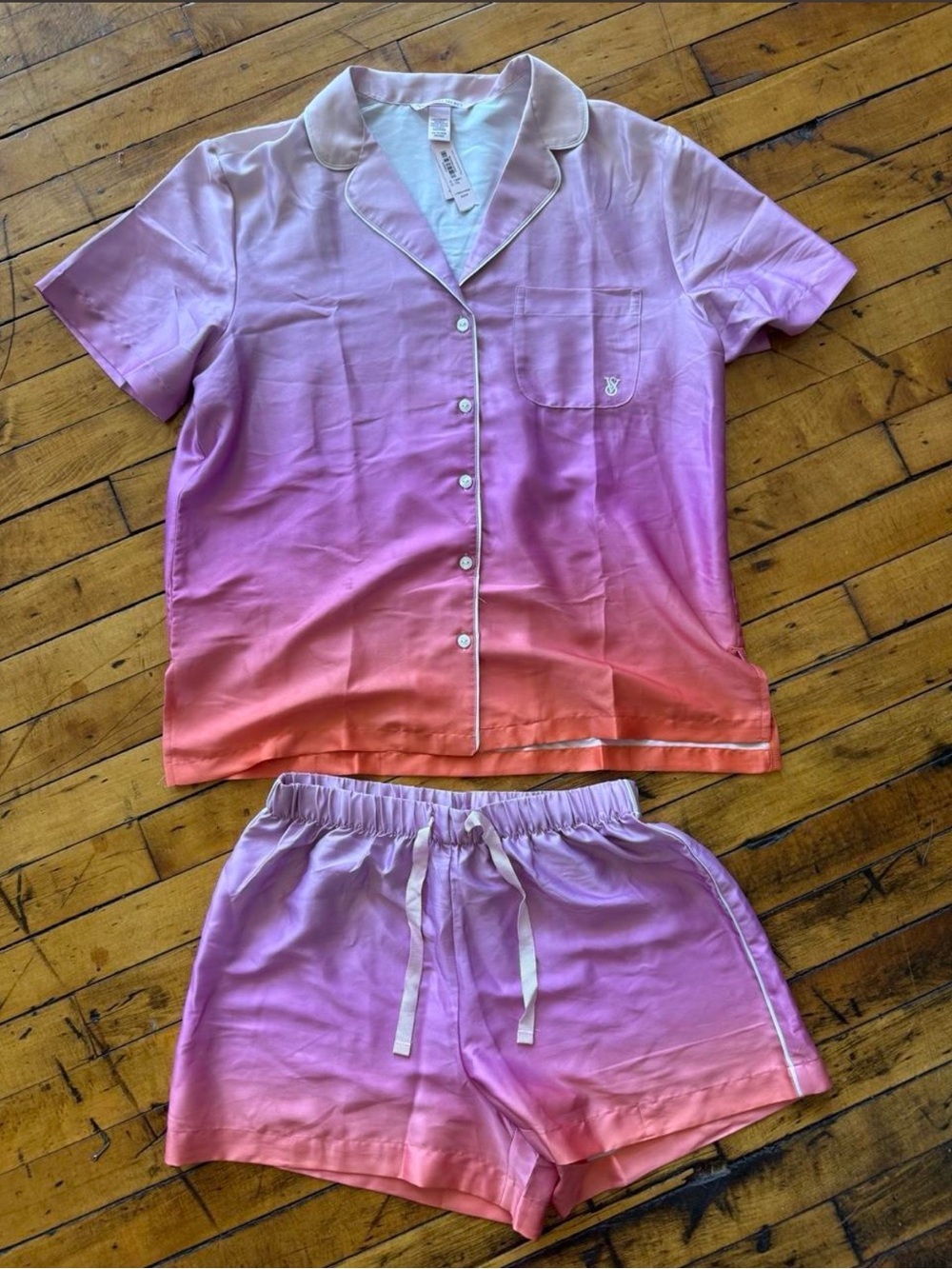 Victoria's Secret Ombré Pink to Coral Satin Short Pajama Set